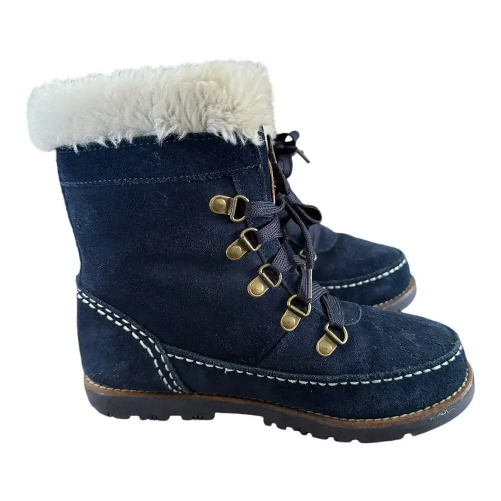 LAMO Girls’ Taylor Suede Fashion Boots Faux Fur Blue Size 5 Winter Warm